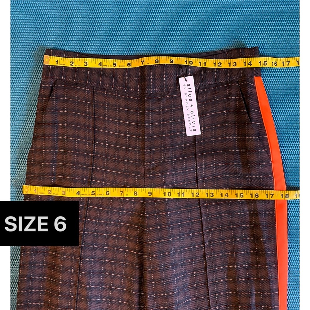 Alice + Olivia Dylan Orange Plaid High Rise Brown Black Pant - Picture 13 of 16